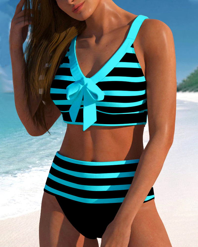 Sandra – Bikini w Paski z Wysokim Stanem