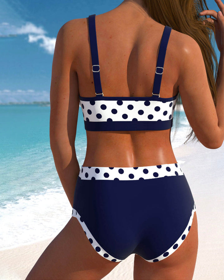 Klaudia – Bikini z Wysokim Stanem w Groszki i Patchwork