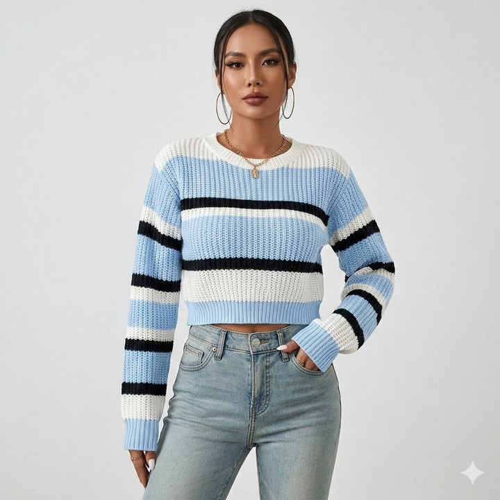 Luiza | Krotki Sweter w Paski
