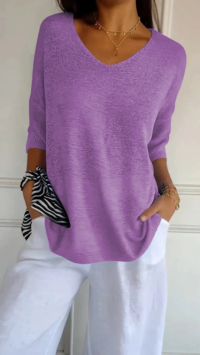 Kinga | Oversizowy Sweter z Dekoltem w Serek