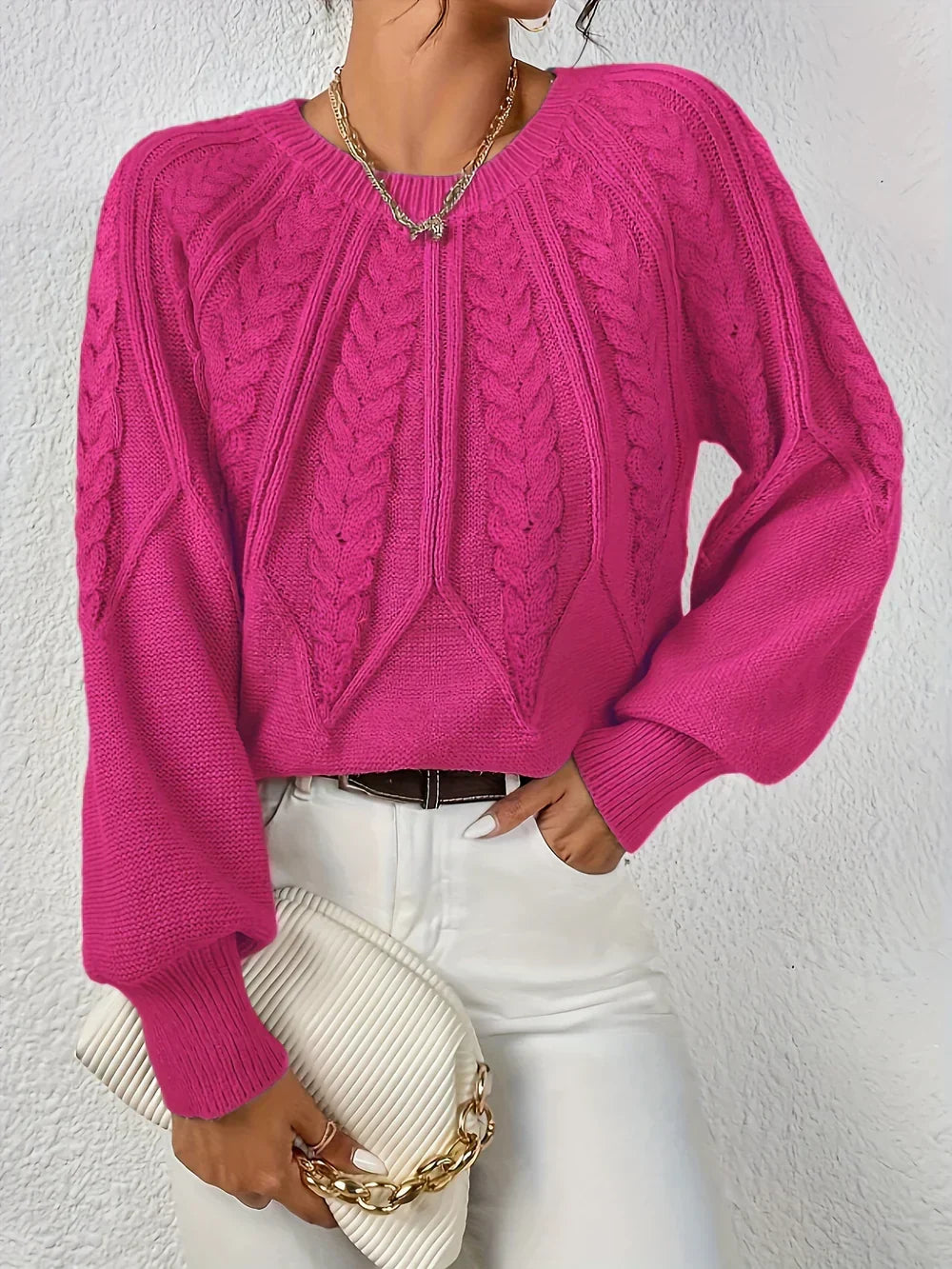 Gabriela | Sweter z Warkoczowym Splotem i Rekawami Reglan