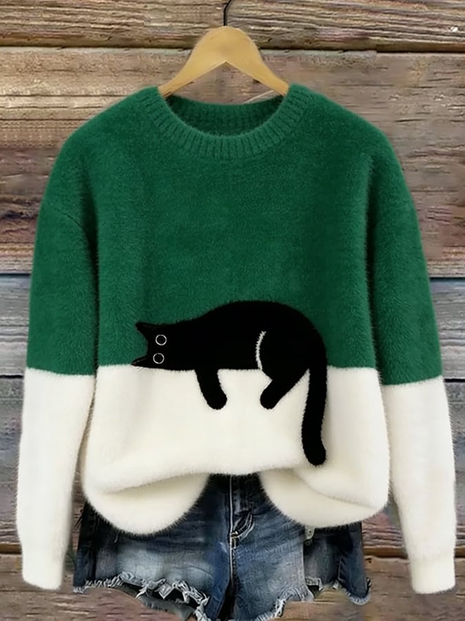 Inez | Sweter z Motywem Kota z Mieszanki Welny