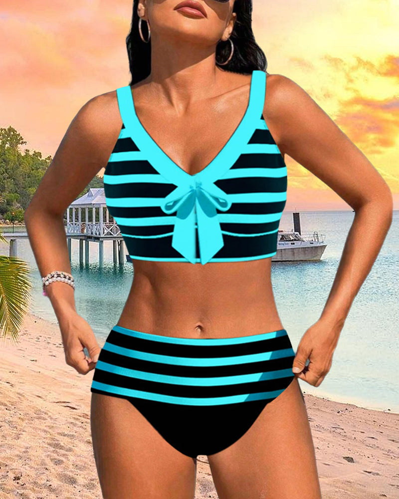 Sandra – Bikini w Paski z Wysokim Stanem