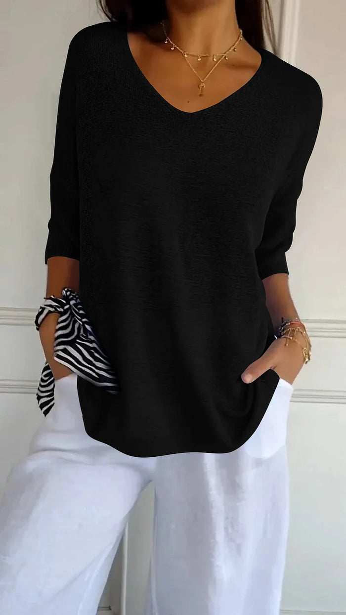 Kinga | Oversizowy Sweter z Dekoltem w Serek