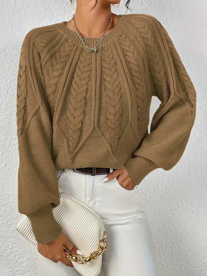 Gabriela | Sweter z Warkoczowym Splotem i Rekawami Reglan