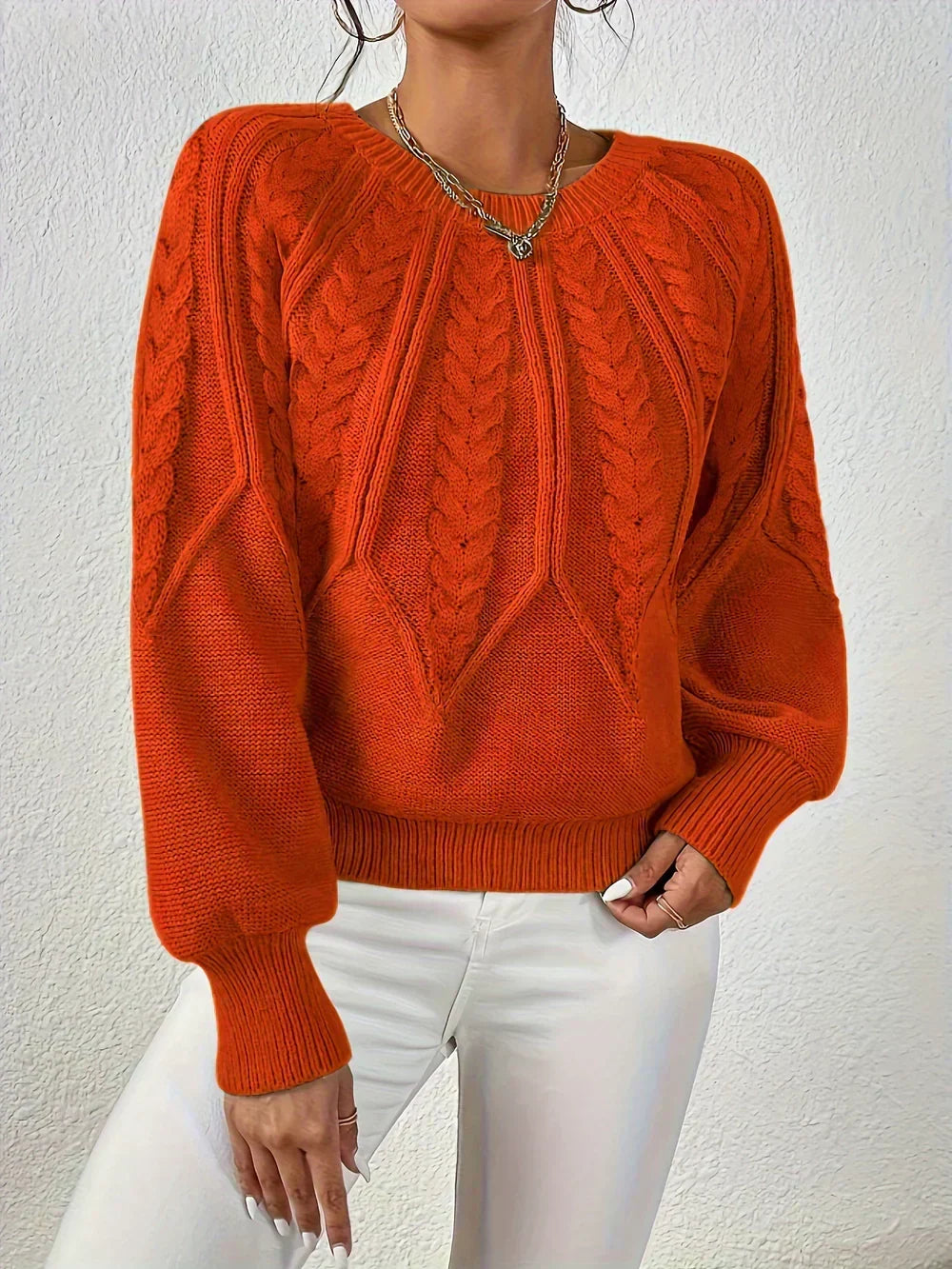 Gabriela | Sweter z Warkoczowym Splotem i Rekawami Reglan