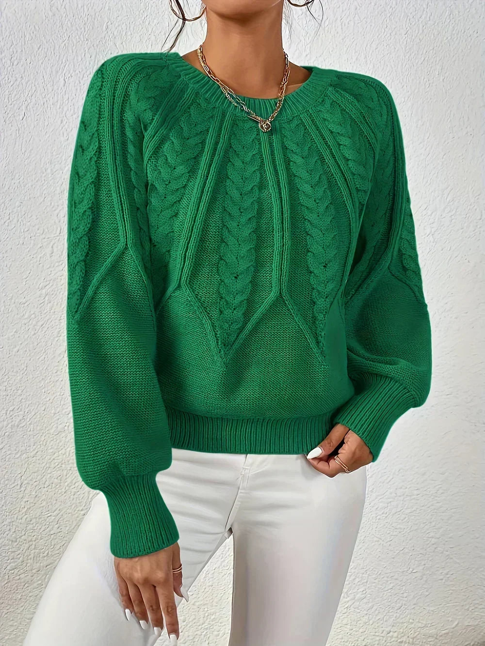 Gabriela | Sweter z Warkoczowym Splotem i Rekawami Reglan