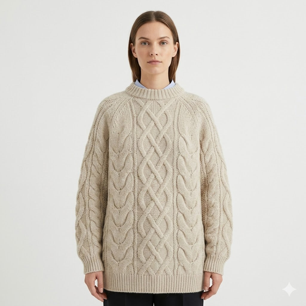 Marika | Oversizowy Sweter z Warkoczowym Splotem