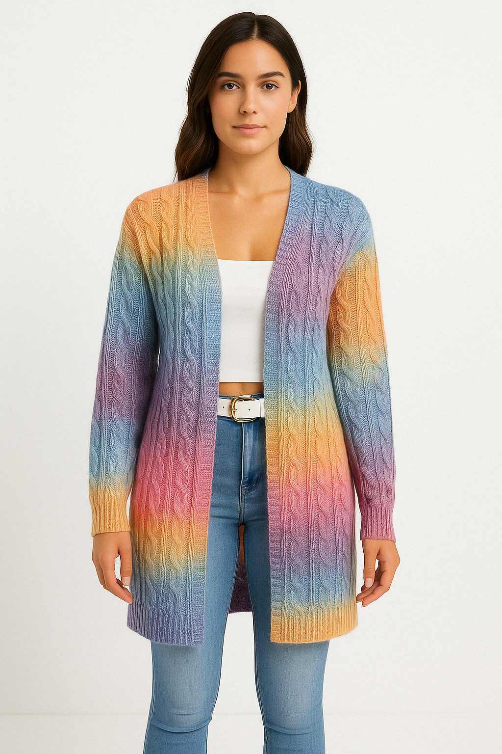 Emma | Dlugi Rozpinany Kardigan z Miekkiej Dzianiny w Stylu Duster