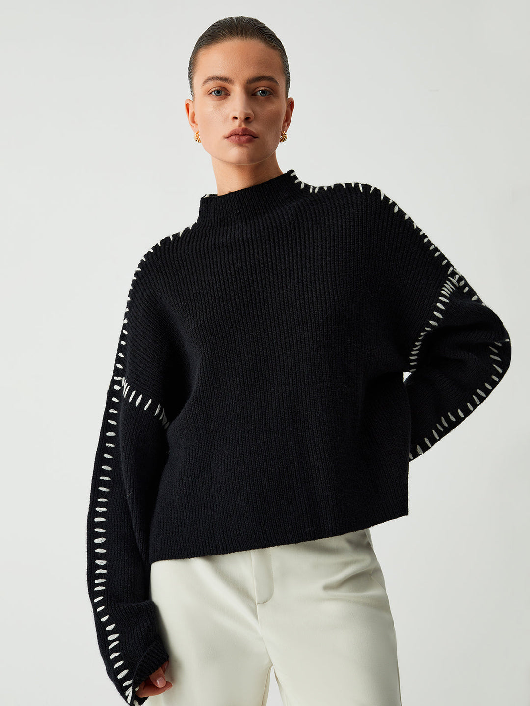 Malwina | Oversizowy Sweter z Golfem Stojka