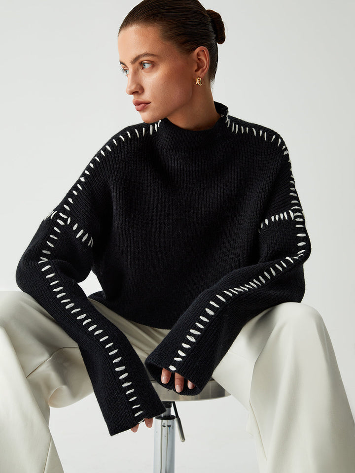 Malwina | Oversizowy Sweter z Golfem Stojka