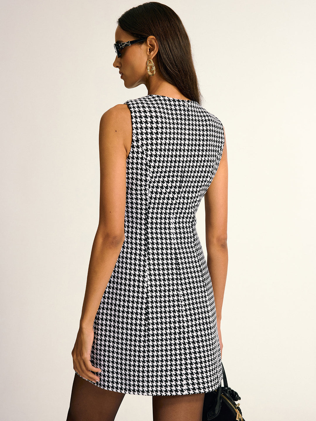 Sukienka mini bez rękawów w wzór houndstooth