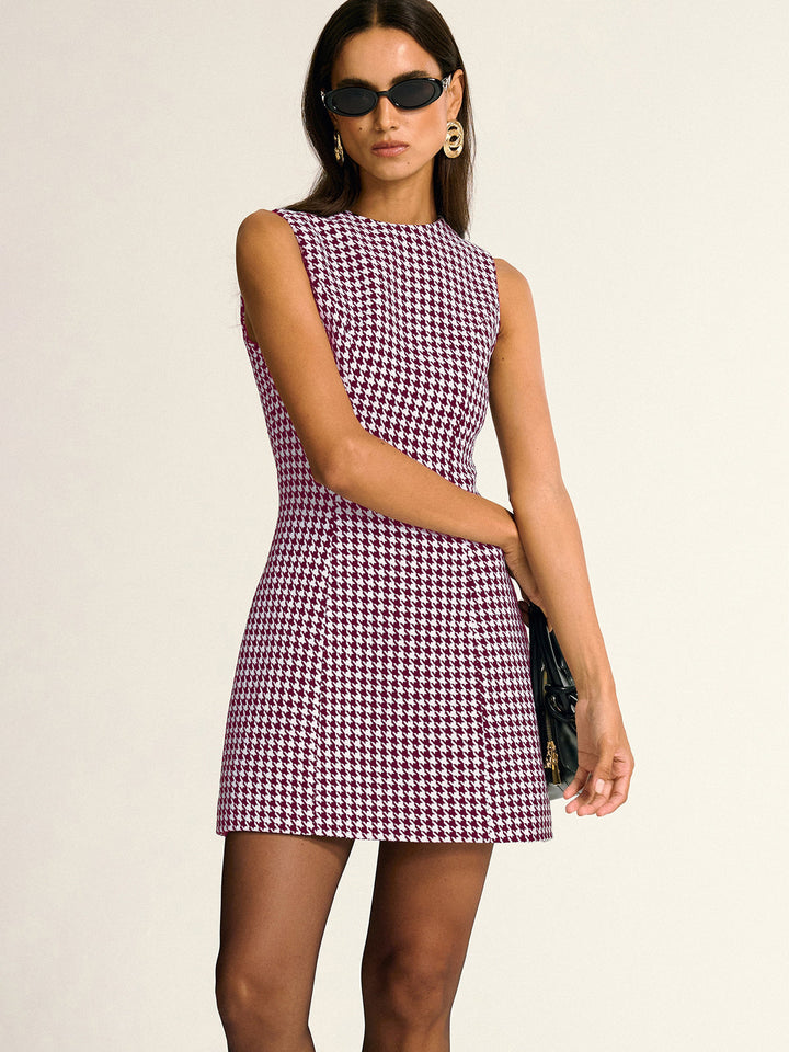 Sukienka mini bez rękawów w wzór houndstooth