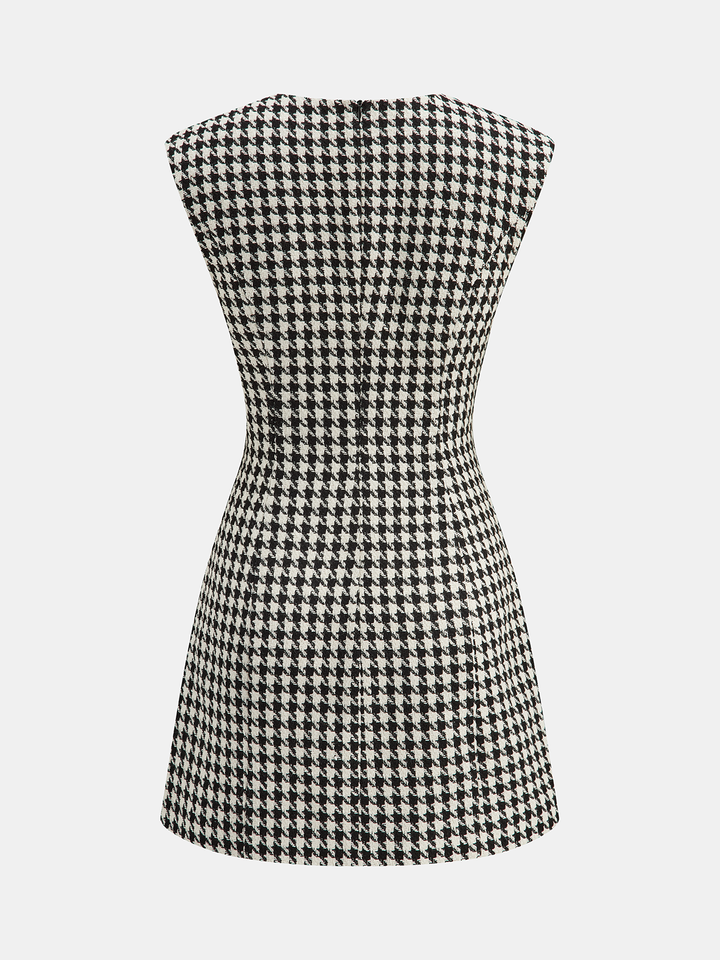 Sukienka mini w kratę houndstooth z detalem w kształcie wędzidła