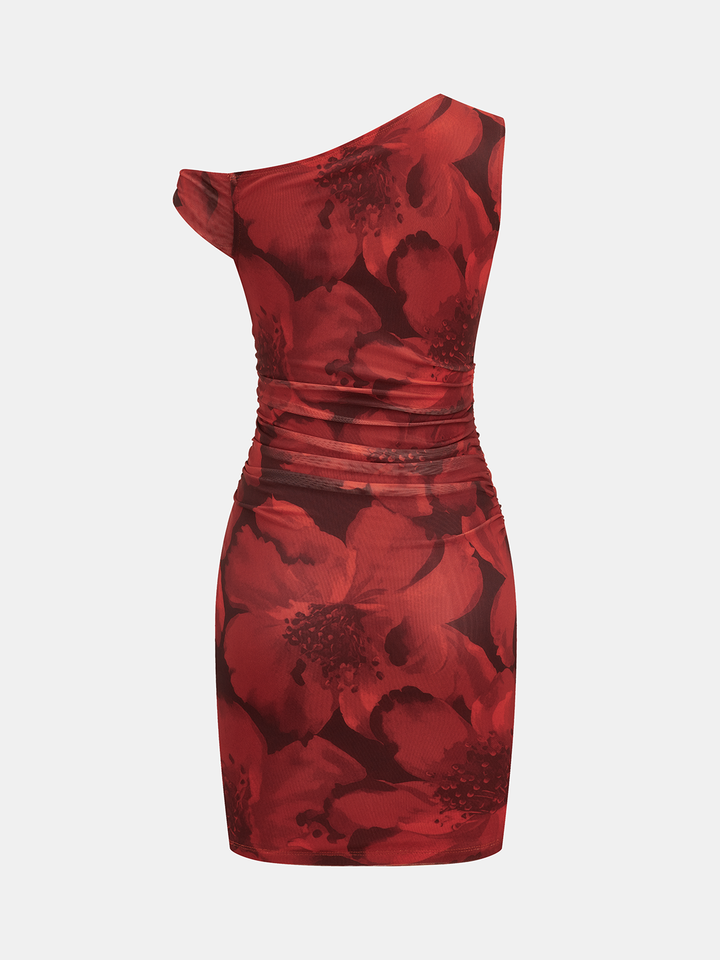Sukienka bodycon z marszczeniem na jedno ramię w kwiatowy wzór