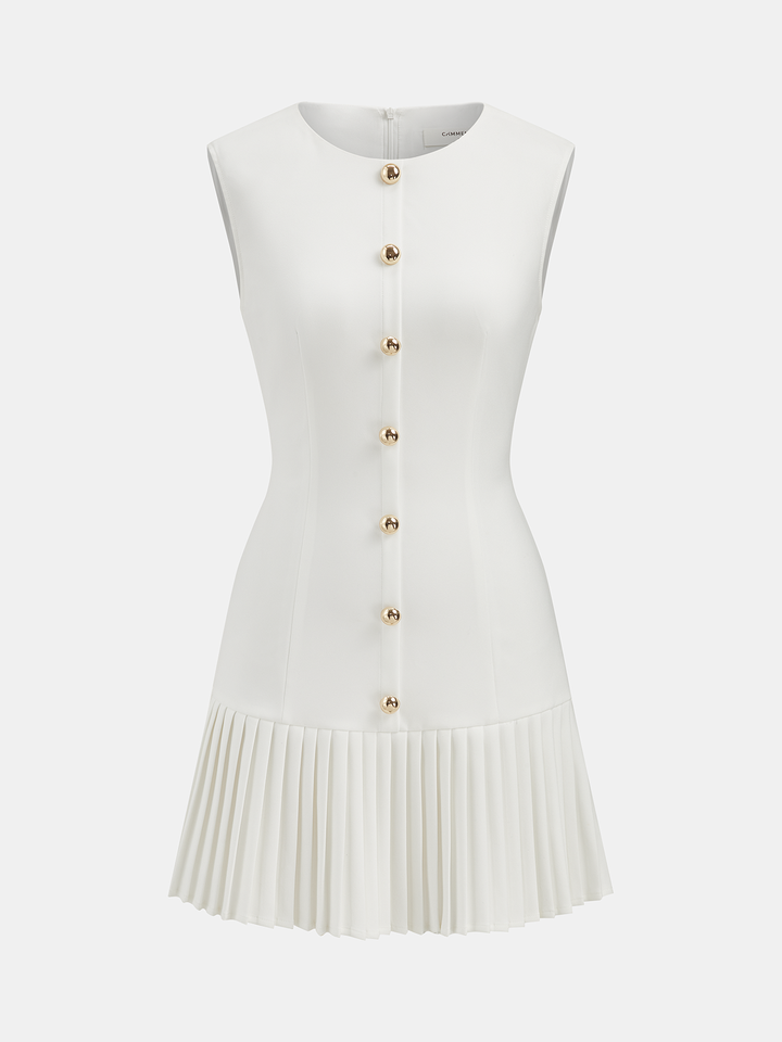Sukienka mini bez rękawów z metalicznymi detalami, slim fit, plisowana