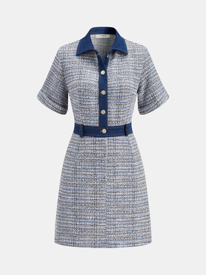 Sukienka mini z denimu i tweedu