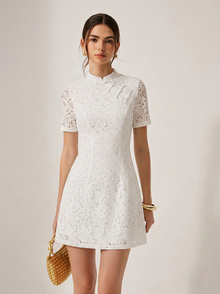 Sukienka Krótką Rękawem w Stylu Cheongsam