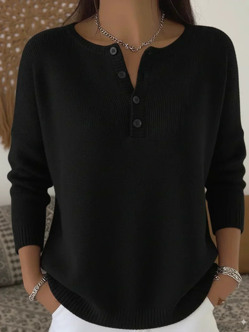 Helena | Dzianinowy Sweter Henley na Guziki