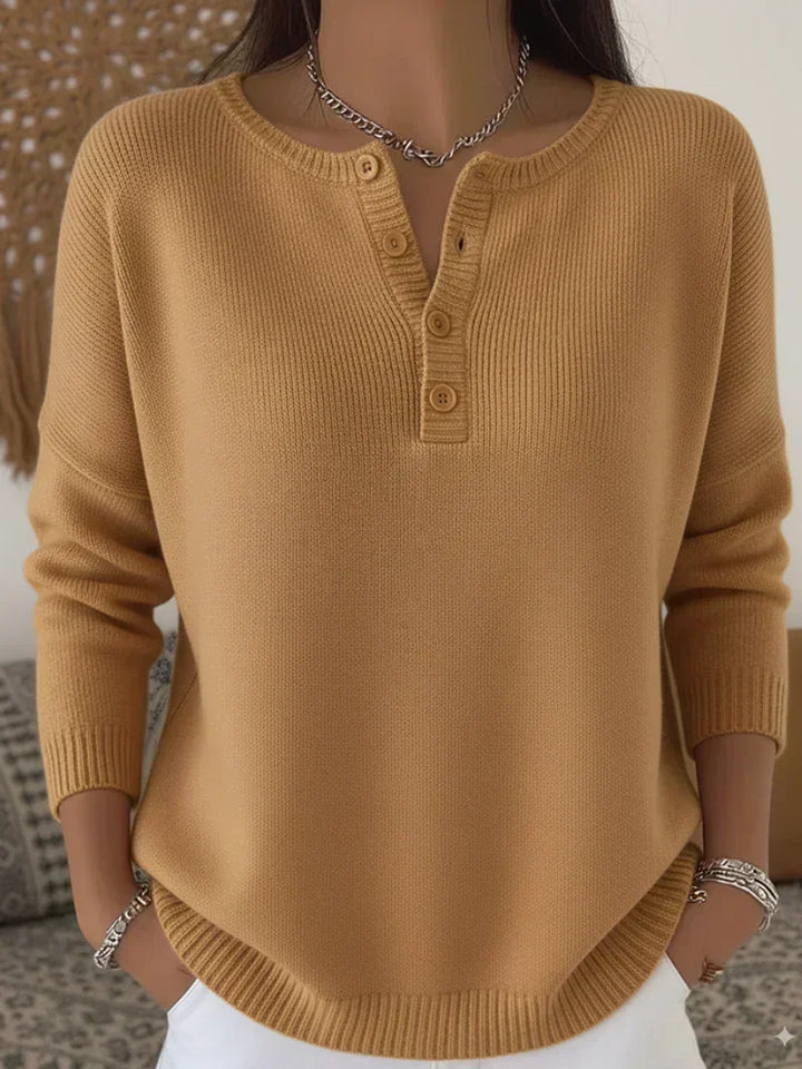 Helena | Dzianinowy Sweter Henley na Guziki