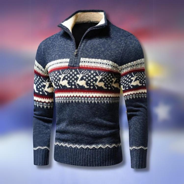 Elegancki świąteczny sweter męski z półsuwakiem