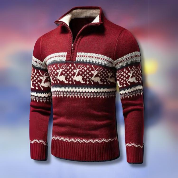 Elegancki świąteczny sweter męski z półsuwakiem