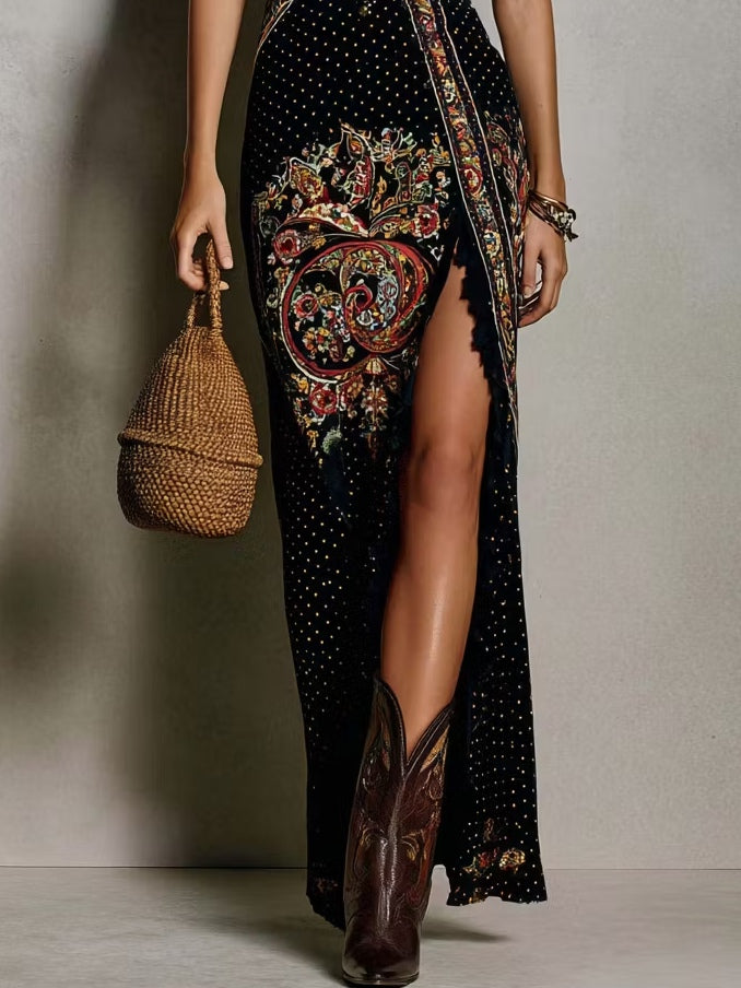 Zosia | Sukienka Boho Z Wysokim Rozcięciem