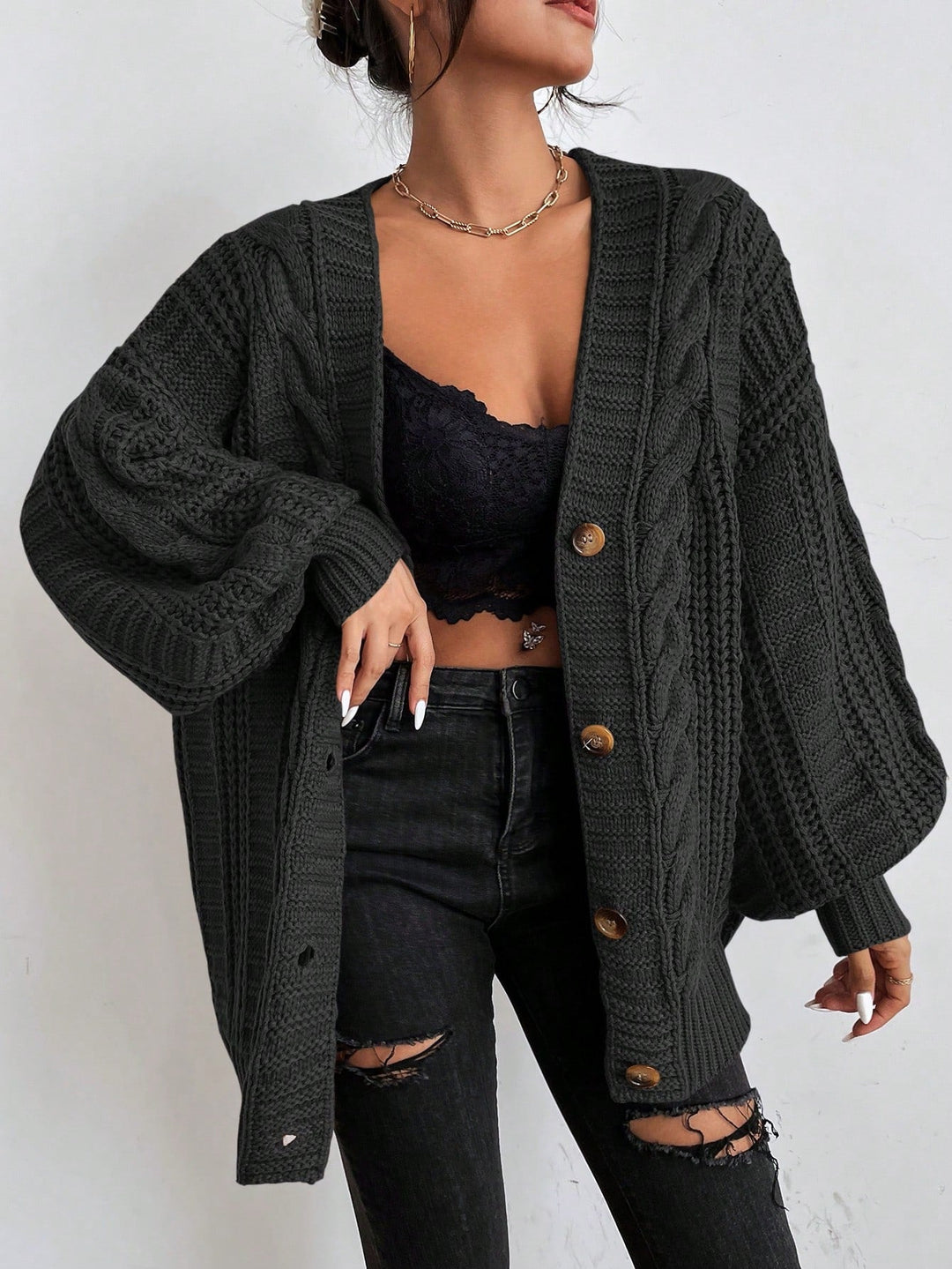Bozena | Kardigan Oversize z Warkoczowym Splotem