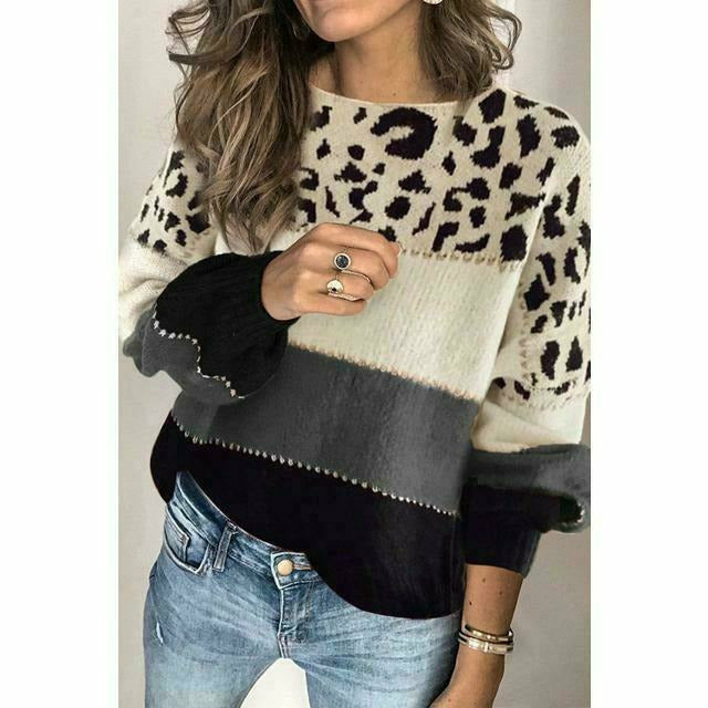 Sweter w panterkę z patchworkowym wzorem