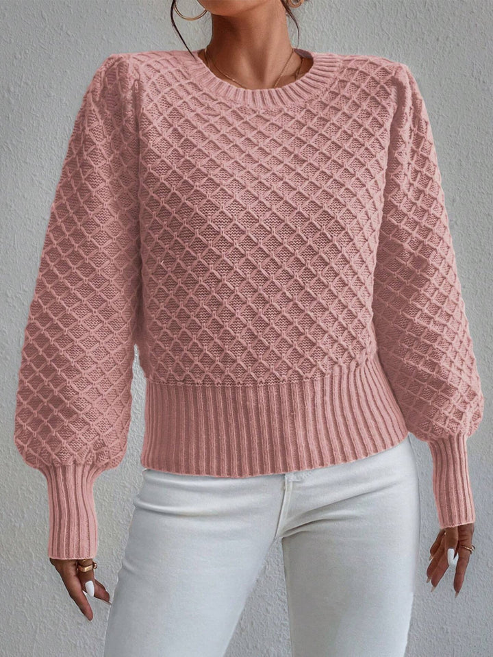 Klaudia | Teksturowany Sweter z Okraglym Dekoltem