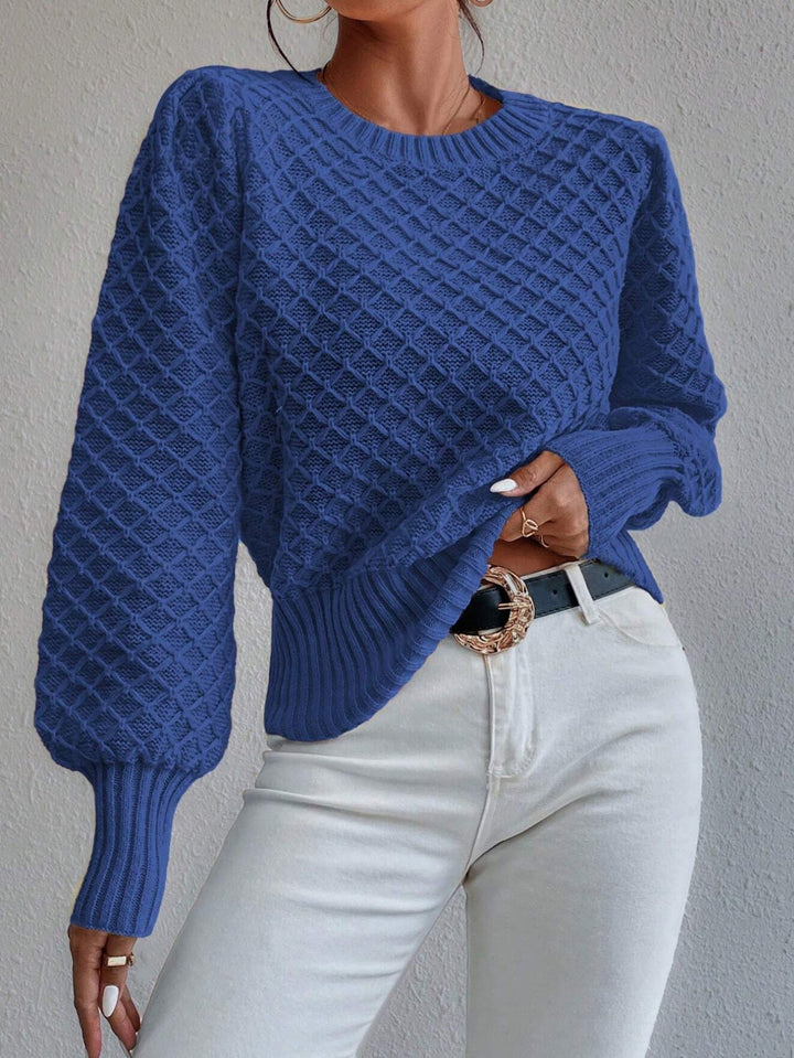 Klaudia | Teksturowany Sweter z Okraglym Dekoltem
