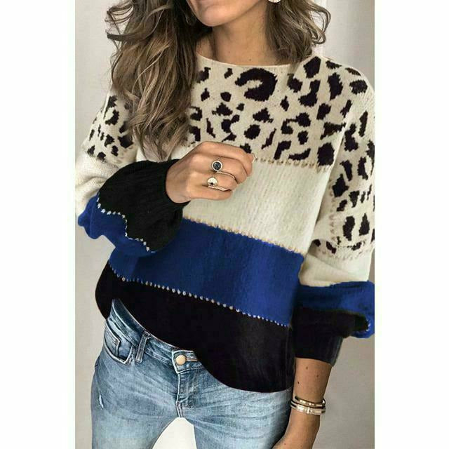 Sweter w panterkę z patchworkowym wzorem