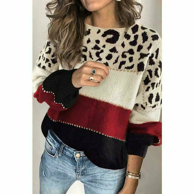 Sweter w panterkę z patchworkowym wzorem