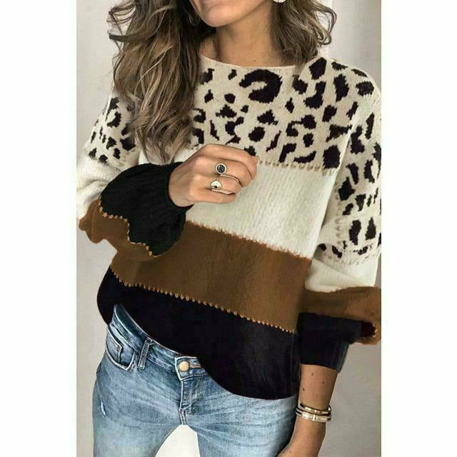 Sweter w panterkę z patchworkowym wzorem