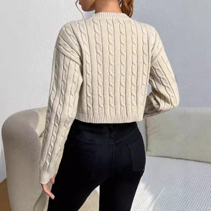Roksana | Krotki Sweter z Warkoczowym Splotem