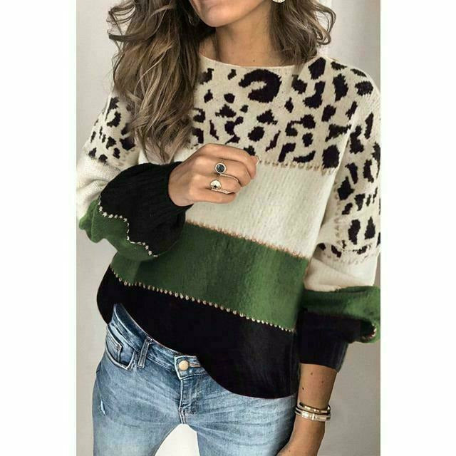 Sweter w panterkę z patchworkowym wzorem