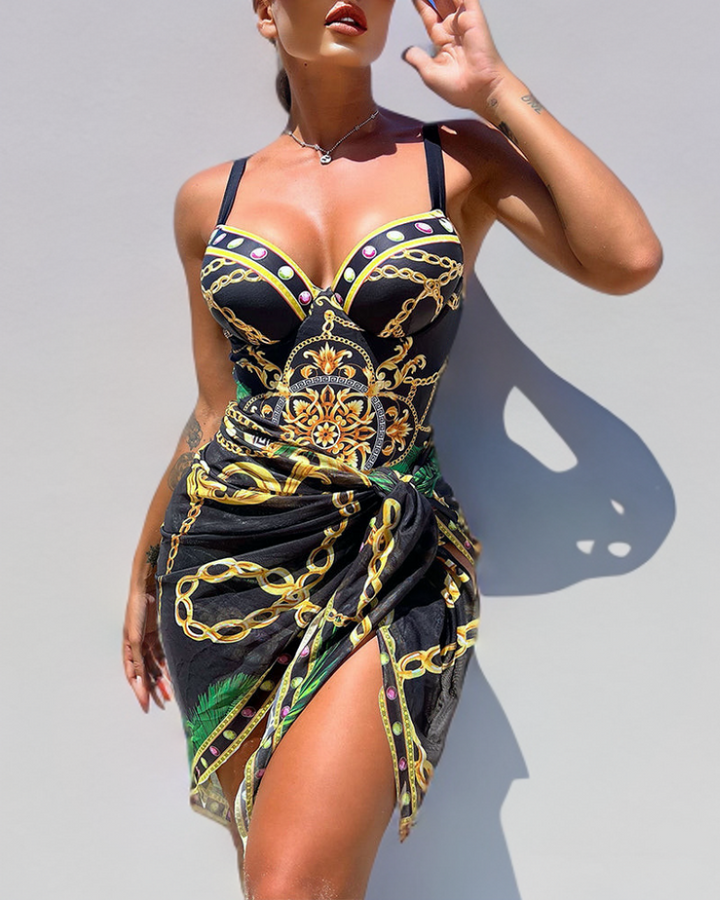 Paulina – Jednoczęściowy Kostium Push-Up ze Spódniczką Plażową