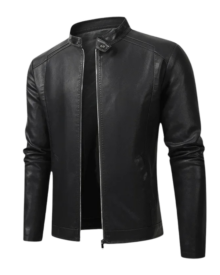 Elegancka męska skórzana kurtka motocyklowa