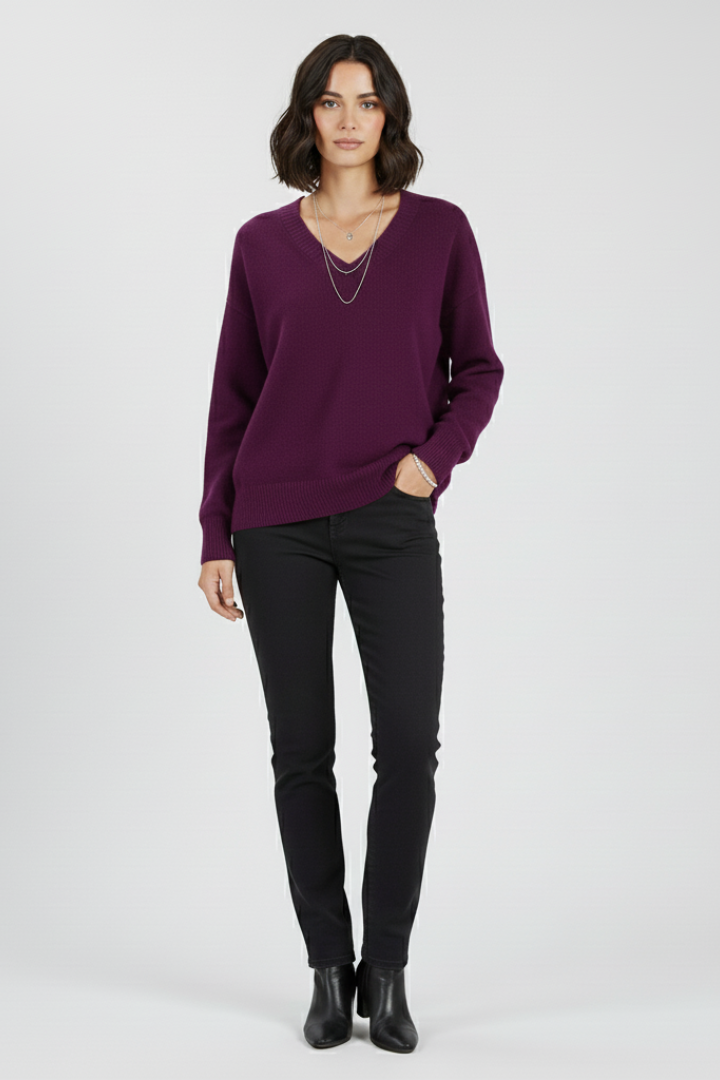 Petronela | Sweter Pullover z Dekoltem w Serek