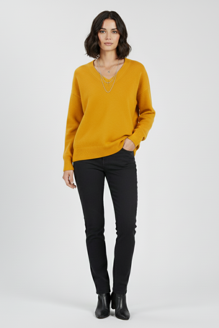 Petronela | Sweter Pullover z Dekoltem w Serek