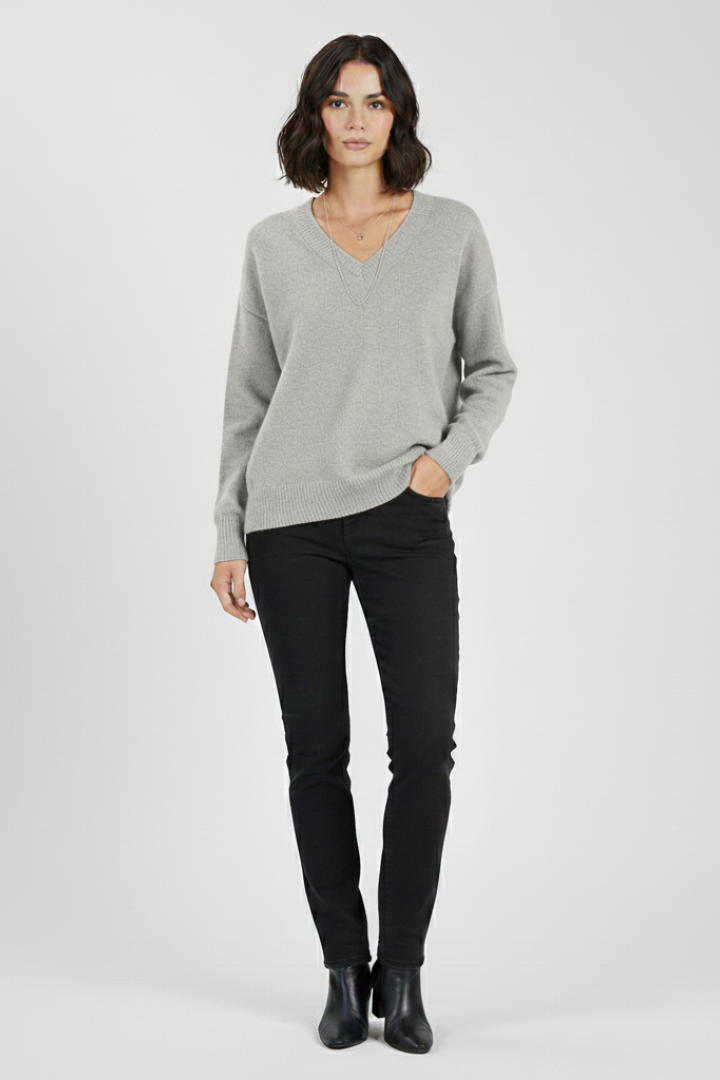 Petronela | Sweter Pullover z Dekoltem w Serek