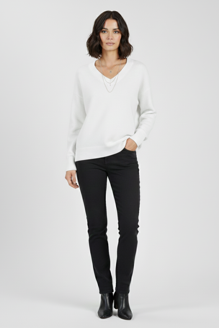 Petronela | Sweter Pullover z Dekoltem w Serek