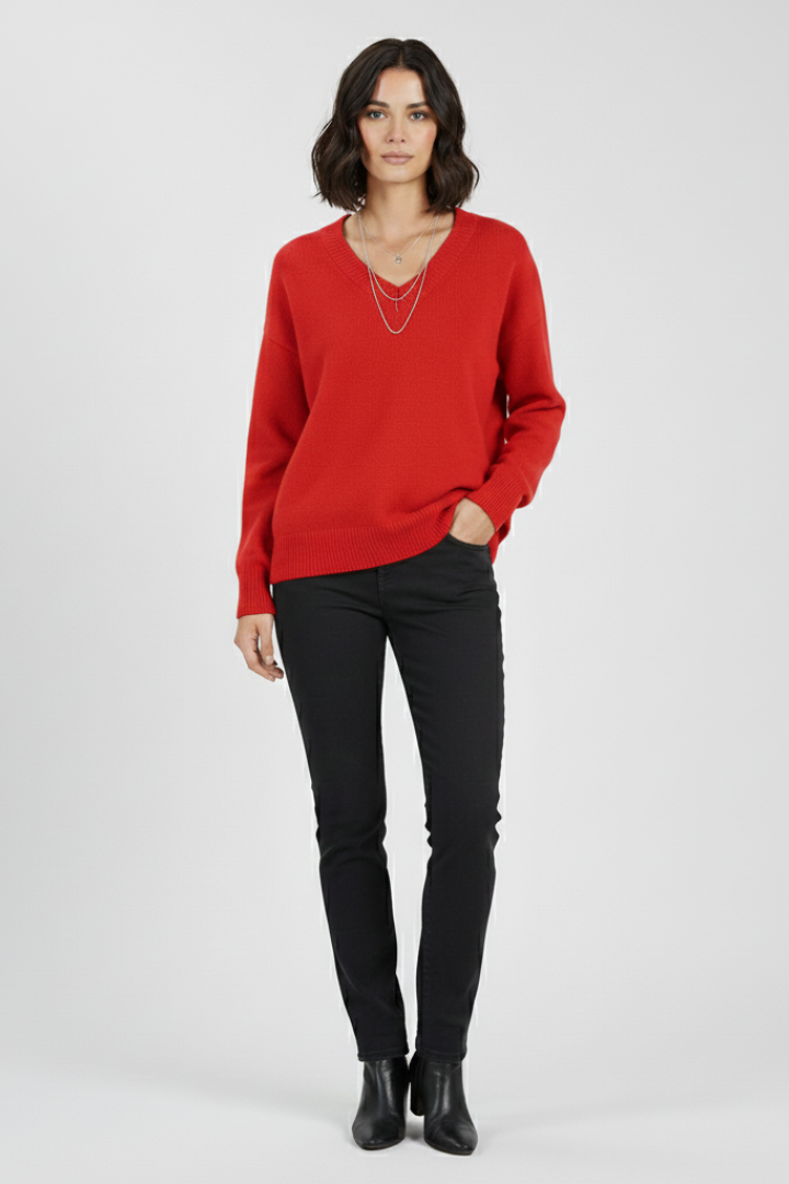Petronela | Sweter Pullover z Dekoltem w Serek