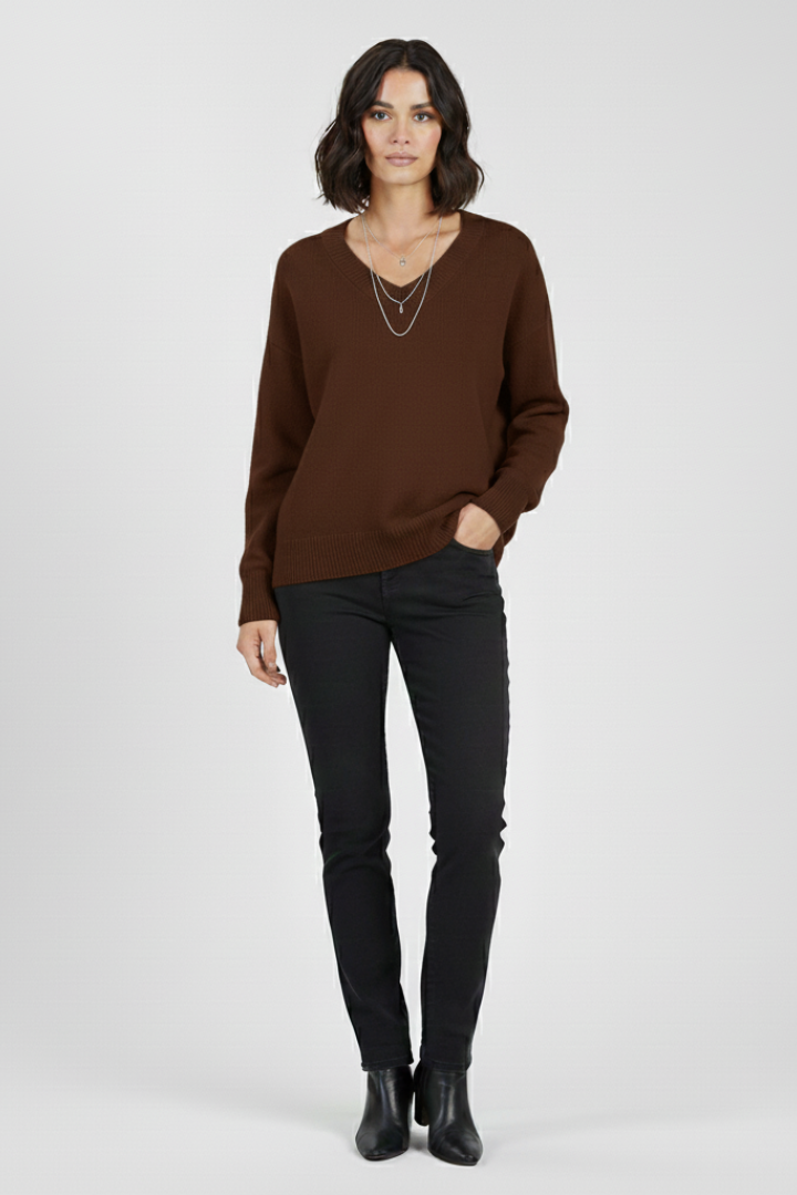 Petronela | Sweter Pullover z Dekoltem w Serek