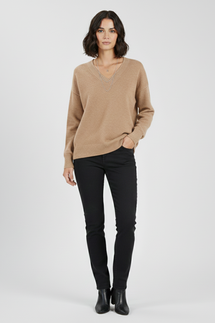 Petronela | Sweter Pullover z Dekoltem w Serek