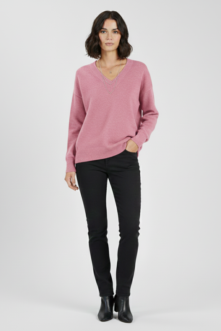 Petronela | Sweter Pullover z Dekoltem w Serek