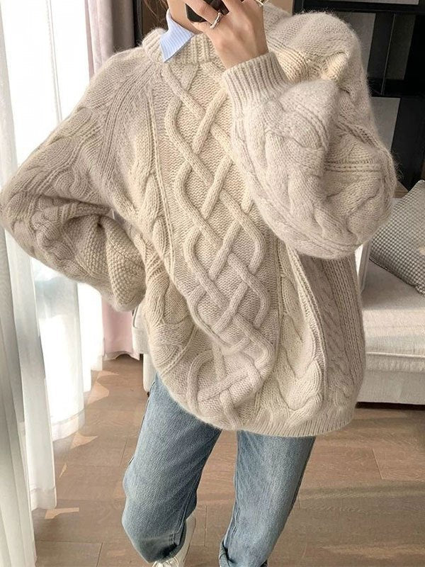Marika | Oversizowy Sweter z Warkoczowym Splotem