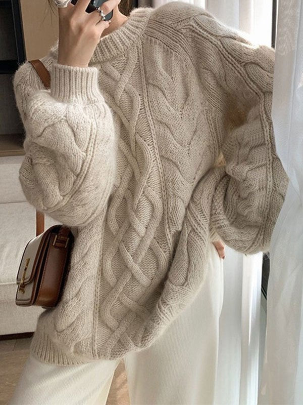 Marika | Oversizowy Sweter z Warkoczowym Splotem