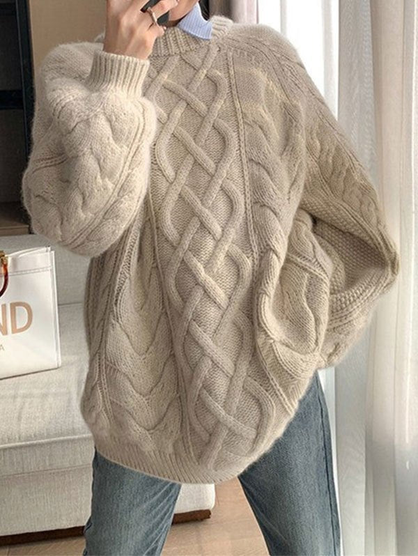 Marika | Oversizowy Sweter z Warkoczowym Splotem