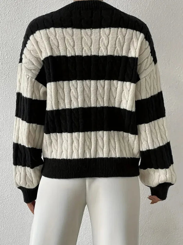 Amelia | Sweter w Paski z Warkoczowym Splotem